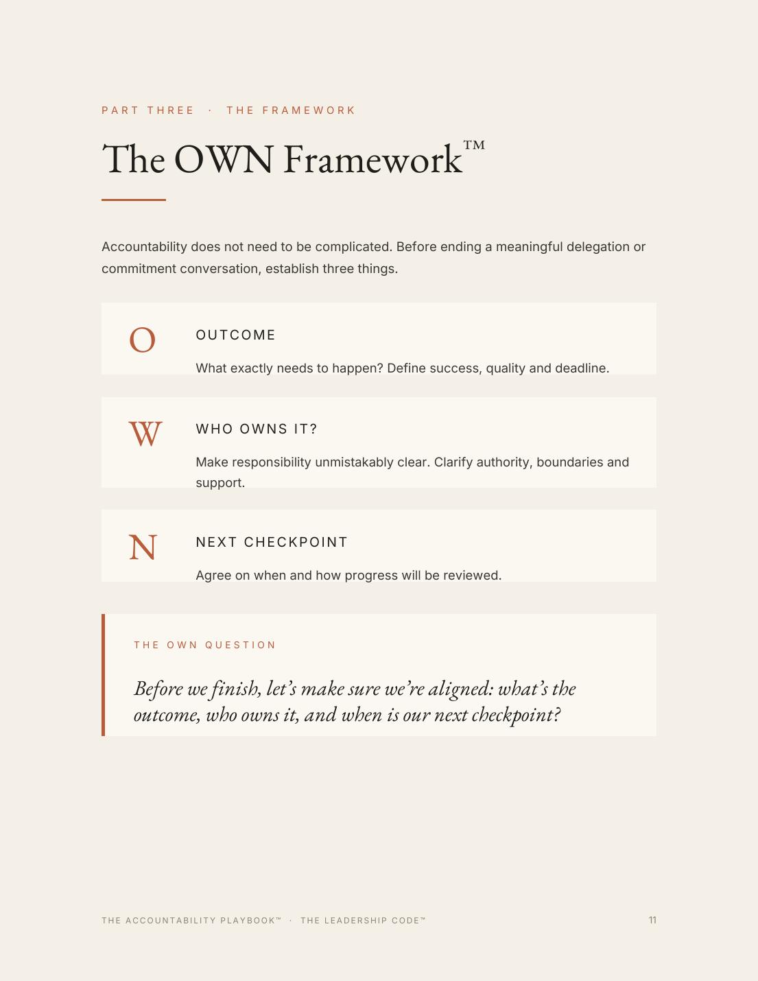 Page from The Accountability Playbook: The OWN Framework™