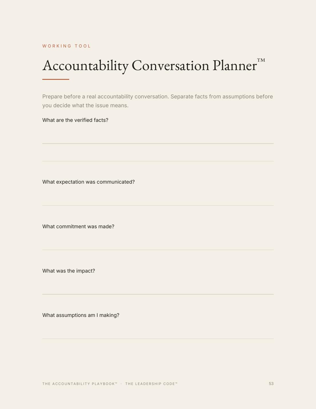 Page from The Accountability Playbook: Accountability Conversation Planner™